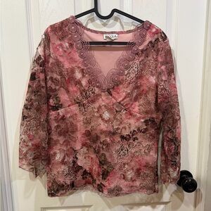 NICOLA Pink and Brown Lace Blouse